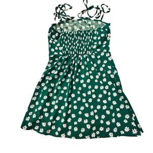 Green‎ Floral Dress Tie Strap Smocked Sundress Summer Mini Dress